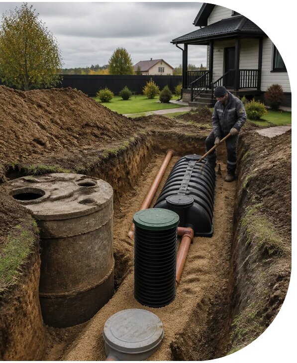 Реконструкция автономной канализации частного дома в Королёве